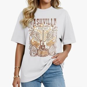 White Graphic T-Shirt with Nashville Print